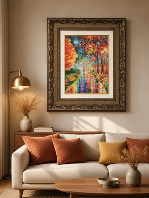 Daniel Wall "Watery Street" Original Oil Painting Rainy Park Scene Multicolor Impasto Canvas