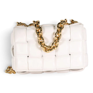Bottega Veneta Chain Cassette Padded Intrecciato Lambskin Bag in White
