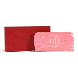 Cartier Pink Happy Birthday Compact Zip Wallet Logo Patent Leather