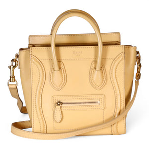 Celine Nano Luggage Drummed Calfskin Citron Yellow Leather Tote