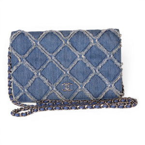 Chanel Blue Denim Diamond Stitch Classic WOC Clutch Bag
