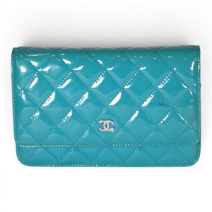 Chanel Classic Wallet-on-a-Chain Turquoise Blue Patent Leather