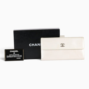 Chanel White Caviar Leather CC Logo Long Wallet