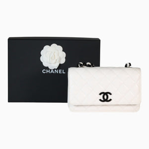 Chanel White Caviar Wallet on Chain WOC Black Hardware