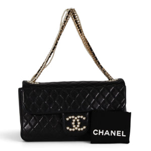 Chanel Westminster Pearl Chain Flap Bag Quilted Lambskin Medium Black