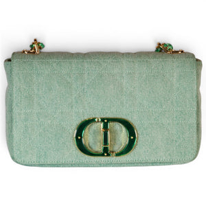 Christian Dior Denim Macrocannage Medium Caro Bag In Green