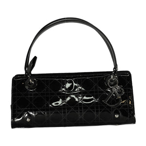 Christian Dior Lady Dior East West Bag in Black Patent Cannage Leather with Silver Hardware