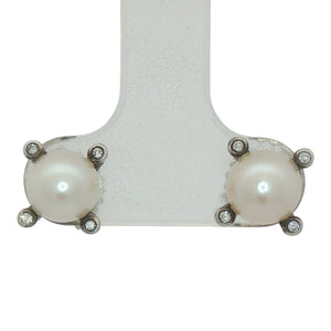David Yurman Pearl Stud Earrings Diamond Accented | Sterling Silver