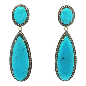 Turquoise and Diamond Earrings | 14K Yellow Gold & Sterling Silver