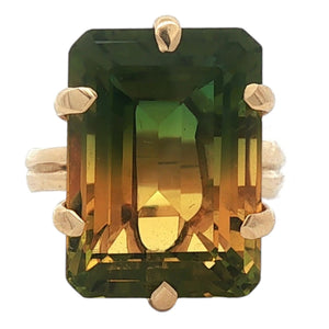 6 Prong Green-Yellow Citrine Ring | 14K Yellow Gold