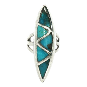 Blue Inlay Elongated Ring | Sterling Silver