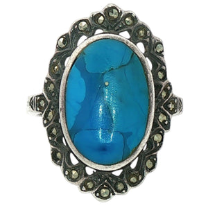 Blue Oval Black Stone Ring | Sterling SIlver