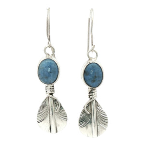 Blue Oval Feather Earrings | Sterling Silver