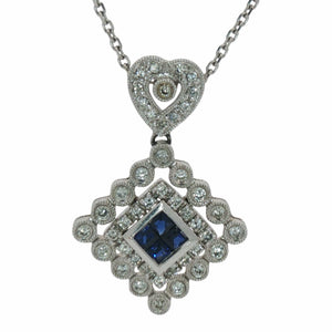 Blue Sapphire and Diamond Necklace 14K White Gold