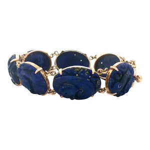 Carved Lapis Bracelet | 14K Yellow Gold