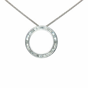 Circle Baugette Pendant Necklace | 14K White Gold