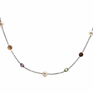 Gemstone and Pearl By The Yard Necklace | 18K White Gold