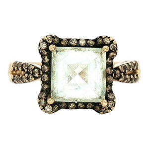 Green Quartz and Chocolate Diamond Ring | 14K Yellow Gold