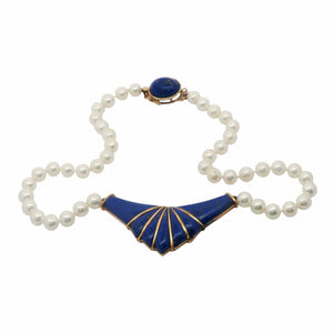 Lapis & Pearl Necklace | 14K Yellow Gold