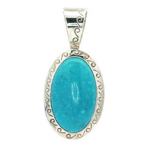 Large Light Blue Oval Pendant | Sterling Silver