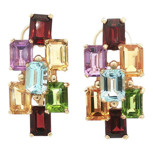 Multi-Gemstone Leverback Earring | 14K Yellow Gold