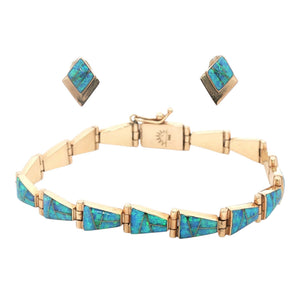 Opal Inlay Earrings and Bracelet | 14K Yellow Gold