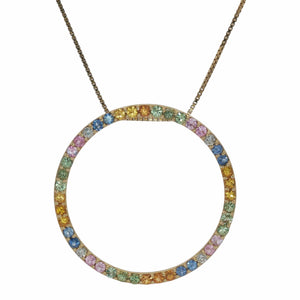 Pastel Sapphire Circle Necklace | Sterling Silver 14K Yellow Gold Plated