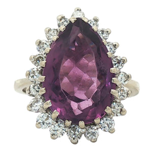 Pear Amethyst Diamond Ring | 14K White Gold