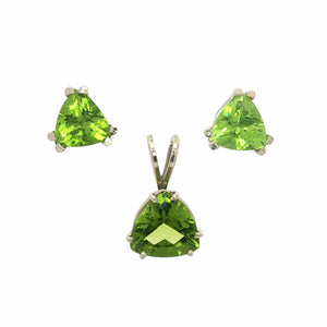 Peridot Pendant and Earrings | 14K White Gold