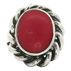 Red Oval Rope Accented Ring | Sterling SIlver
