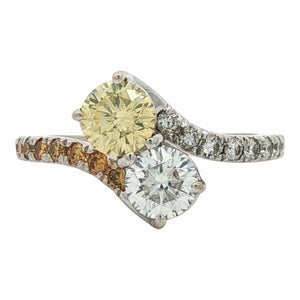 Two Stone Yellow Diamond 1.87CTW Engagement Ring | 18K White Gold