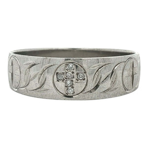 White Gold Cross Band | 10K White Gold