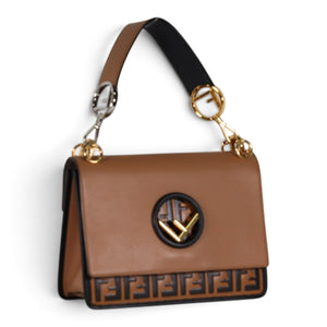 Fendi Kan I F Leather Shoulder Bag Brown FF Logo
