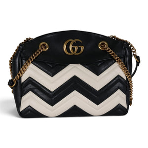 Gucci GG Marmont Matelassé Medium Shoulder Bag Black/White Chevron