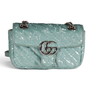 Gucci GG Marmont Small Sequin Matelassé Shoulder Bag Blue