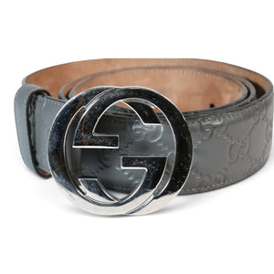 Gucci Grey Guccissima Leather Interlocking G Buckle Belt 100/40