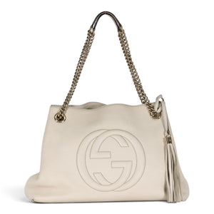 Gucci Leather Medium Soho Chain Tote White