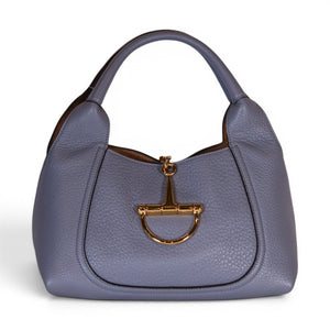 Gucci Softbit Medium Top Handle Bag In Dusty Blue Grainy Leather With Gold-Toned Hardw