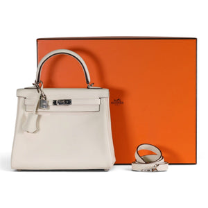 Hermès Kelly 25cm Craie Chalk White Swift Leather PHW