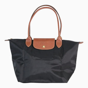 Longchamp Le Pliage Long Handle Tote Black Nylon Leather Shoulder Bag
