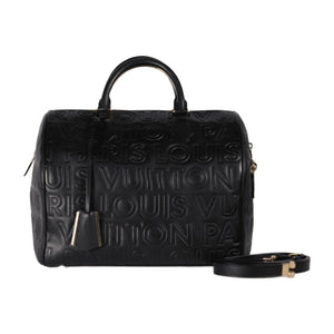 Louis Vuitton Speedy 30 Embossed 'Louis Vuitton Paris' Lettering Black Lambskin Bandoulière