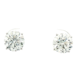 3CT Round LAB Diamond 4-Prong Stud Earrings | 14K White Gold