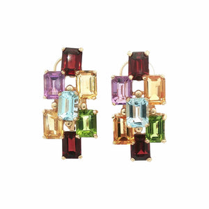 Multi-Gemstone Leverback Earring | 14K Yellow Gold