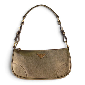 Prada Gold Saffiano Leather Pochette Shoulder Bag