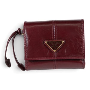 Prada Triangolo Logo Trifold Wallet Burgundy Leather