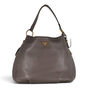 Prada Vitello Daino Leather Hobo Bag Grey