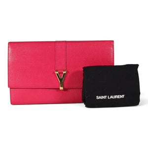 Saint Laurent Pink Leather Y Ligne Clutch Gold Hardware