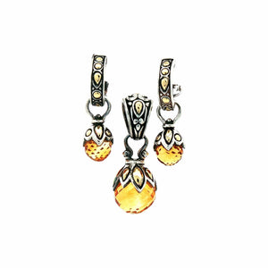 Vintage Citrine Drop Earrings | 18K Yellow Gold & Sterling Silver