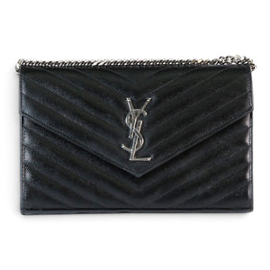 Yves Saint Laurent Metallic Fabric Monogram Envelope Chain Wallet